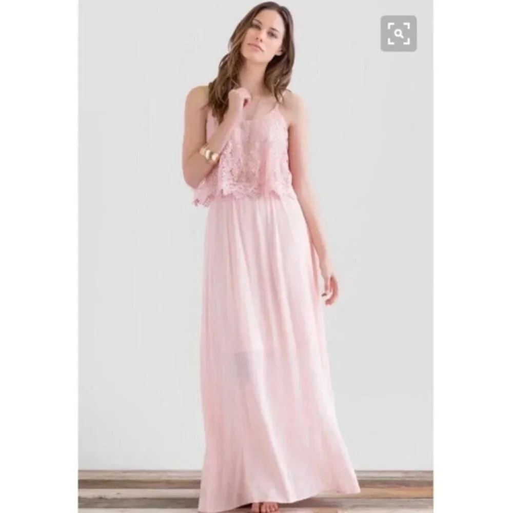 Francesca's Light Pink Lace Maxi Dress